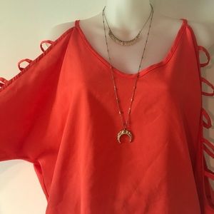 Costa Blanca orange open sleeve blouse